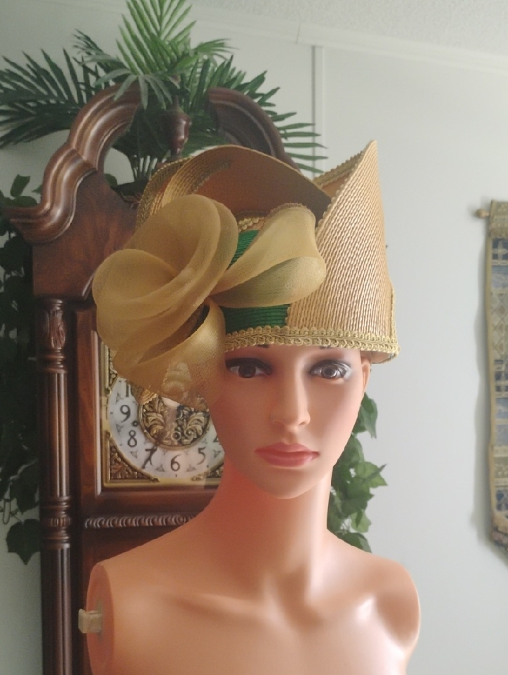 Elegant Gold and Green Womens Fascinator Hat
